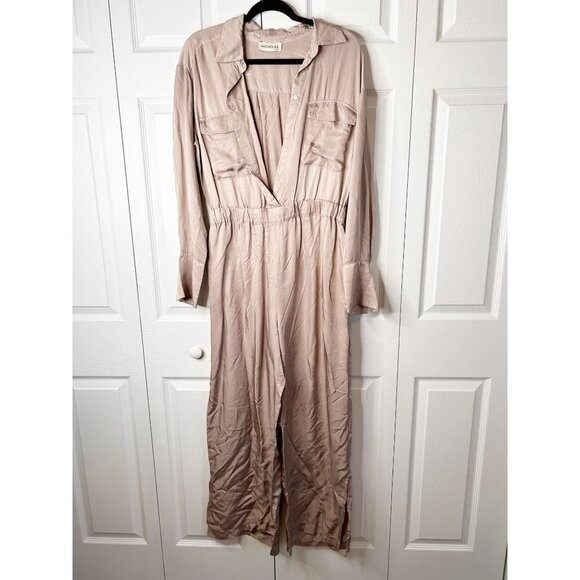 Nicholas Emma Brown Satin Collared Long Sleeve Jumpsuit Women's Size 8 - Picture 3 of 14
